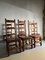 Brutalist Carved Wood Chairs with Leather Seat, Set of 6 11