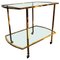 Italian Two-Tier Brass and Glass Bar Cart with Dark Glass Top by Milo Baughman, 1960s 1