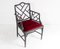 Chaise Style Chippendale en Faux Bambou Noirci avec Siège en Velours Rouge 3