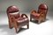 Arcata Easy Chairs by Gae Aulenti, Walnut and Burgundy Leather, 1968 From Poltronova, Set of 2 2