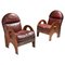 Arcata Easy Chairs by Gae Aulenti, Walnut and Burgundy Leather, 1968 From Poltronova, Set of 2 1