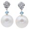 Aretes colgantes de platino con perlas blancas, aguamarina y diamantes. Juego de 2, Imagen 1