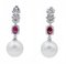 14 Karat White Gold Dangle Earrings with White Pearls, Rubies and Diamonds, Set of 2 3