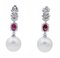 Orecchini pendenti in oro bianco 14 carati con perle bianche, rubini e diamanti, set di 2, Immagine 3