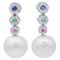 14 Karat White Gold Earrings with White Pearls, Sapphires, Rubies, Emeralds and Diamonds, Set of 2 1