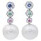 14 Karat White Gold Earrings with White Pearls, Sapphires, Rubies, Emeralds and Diamonds, Set of 2, Image 1