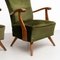 Butacas y sofá de terciopelo verde y roble, años 50. Juego de 3, Imagen 10