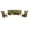 Green Velvet and Oak Armchairs and Sofa, 1950s, Set of 3 1