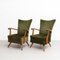 Butacas y sofá de terciopelo verde y roble, años 50. Juego de 3, Imagen 5