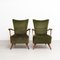Butacas y sofá de terciopelo verde y roble, años 50. Juego de 3, Imagen 4