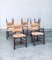 Rustic Oak and Rush Dining Chair Set, Belgium, 1950s, Set of 5, Image 24