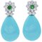 Boucles d'Oreilles en Or Blanc 14 Carats avec Turquoises, Tsavorites et Diamants, Set de 2 1