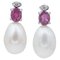 18 Karat White Gold Dangle Earrings with Pearls, Rubies and Diamonds, Set of 2, Image 1