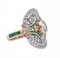 14 Karat Rose Gold and Silver Ring with Emeralds and Diamonds 2