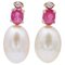 18 Karat Rose Gold Earrings with Pink Pearls, Rubies and Diamonds, Set of 2 1