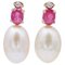 Boucles d'Oreilles en Or Rose 18 Carats avec Perles Roses, Rubis et Diamants, Set de 2 1