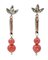 Rose Gold and Silver Earrings with Coral, Jade, Emeralds and Diamonds, Set of 2, Image 3