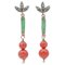 Rose Gold and Silver Earrings with Coral, Jade, Emeralds and Diamonds, Set of 2 1