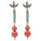 Rose Gold and Silver Earrings with Coral, Jade, Emeralds and Diamonds, Set of 2, Image 1