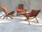 Folding Chairs and Round Leather Coffee Table by Angel Pazamino for Meubles De Estilo, Ecuador, 1960s, Set of 4 1