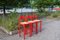 Vintage Red Bar Stools by Vico Magistretti for Cassina, Set of 3 5