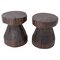 Brutalist Style Carved Solid Pine Stools, France, 1999, Set of 2 1