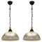 Art Deco Industrial Holophane Glass Pendant Lamps, France, 1930s-1940s, Set of 2 3