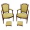 Mid-Century French Open Armchairs with Footstools, Set of 4 1