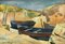 Fernand Alberic Daucho, Barche arenate, 1947, olio su carta, Immagine 1