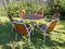 Danish Tubular Steel Teak Garden Table & Chairs from Daneline, 1960s, Set of 7 1