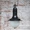 Lampe à Suspension Industrielle Vintage en Émail et Verre Opalin 5