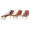 French Folding Deck Lounge Chairs Beech & Fabric, Set of 3 1
