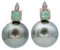 Grey Pearls & Emeralds with Diamonds, 14 Karat Rose and White Gold Earrings, Set of 2 1
