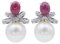 South Sea Pearls & Rubies with Diamonds & Platinum Earrings, Set of 2 1