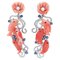 Boucles d'Oreilles Corail et Diamants avec Saphirs Bleus, Perles et Or Blanc 14 Carats, Set de 2 1