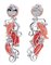 Boucles d'Oreilles Corail et Diamants avec Saphirs Bleus, Perles et Or Blanc 14 Carats, Set de 2 3