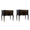 Gustavian Style Nightstands in Black with Brass Details, Set of 2 2
