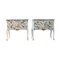 Tables de Chevet Style Gustavien Antiques en Blanc avec Plateau en Marbre, Set de 2 1