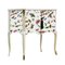 Table de Chevet Style Gustavien avec Motif Papillon Christian Lacroix et Plateau en Marbre Peint 1