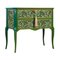 Table de Chevet Style Gustavien avec Motif Floral Vert et Plateau en Marbre Peint 1