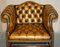 Antikes braunes Leder Chesterfield Library Wohnzimmer Set, 4er Set 6