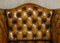 Antique Brown Leather Chesterfield Library Living Room Set, Set of 4 5
