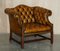 Mobilier de Salon Chesterfield Antique en Cuir Marron, Set de 4 3