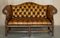 Antique Brown Leather Chesterfield Library Living Room Set, Set of 4 12