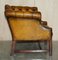 Antique Brown Leather Chesterfield Library Living Room Set, Set of 4 10