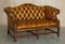 Antique Brown Leather Chesterfield Library Living Room Set, Set of 4 11