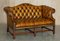 Antique Brown Leather Chesterfield Library Living Room Set, Set of 4, Image 11