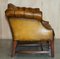 Antique Brown Leather Chesterfield Library Living Room Set, Set of 4 16