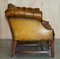 Antique Brown Leather Chesterfield Library Living Room Set, Set of 4, Image 16