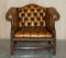 Antique Brown Leather Chesterfield Library Living Room Set, Set of 4 4